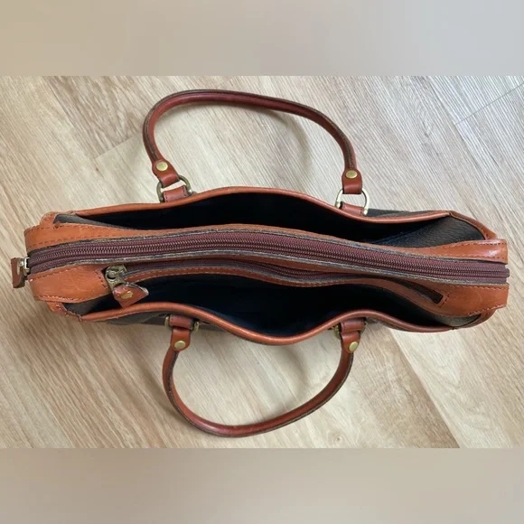 Vintage Leather Liz Claiborne Doctor handbag Purse Pebbled Black Brown trim bag - Picture 5 of 11